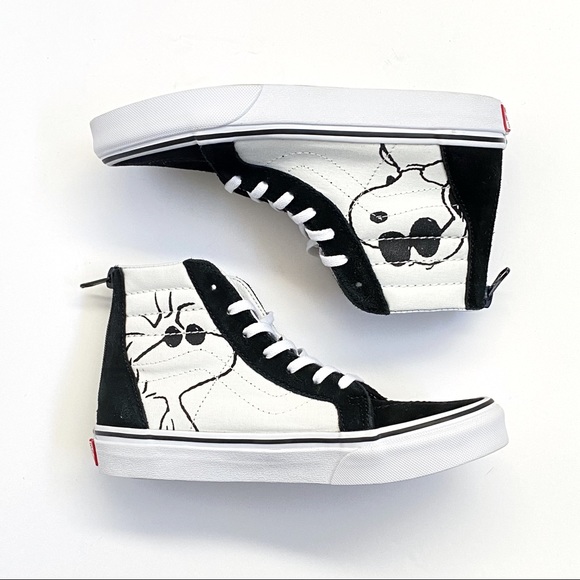 Vans Peanuts Snoopy SK8-hi black suede white canvas high top shoes - Picture 6 of 8
